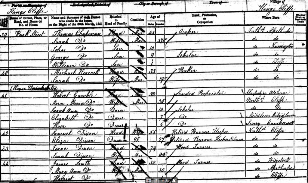 Actual census record of the Loweth family in 1851.