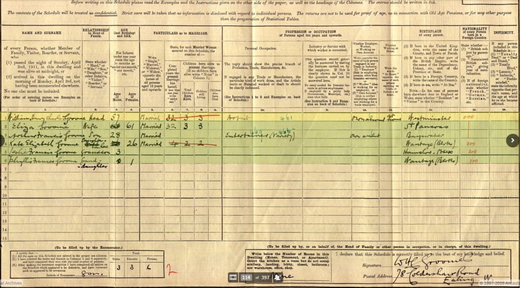 Actual 1911 census record of the Groome household. A good example of William’s signature is at the bottom right hand corner. For most of his adult life William had been an avid supporter of the Liberal Party and for many years involved in local body politics. The following article as you will see from the Ealing Liberal Magazine of July 1911 gives an insight into his deep involvement and drive for social justice.