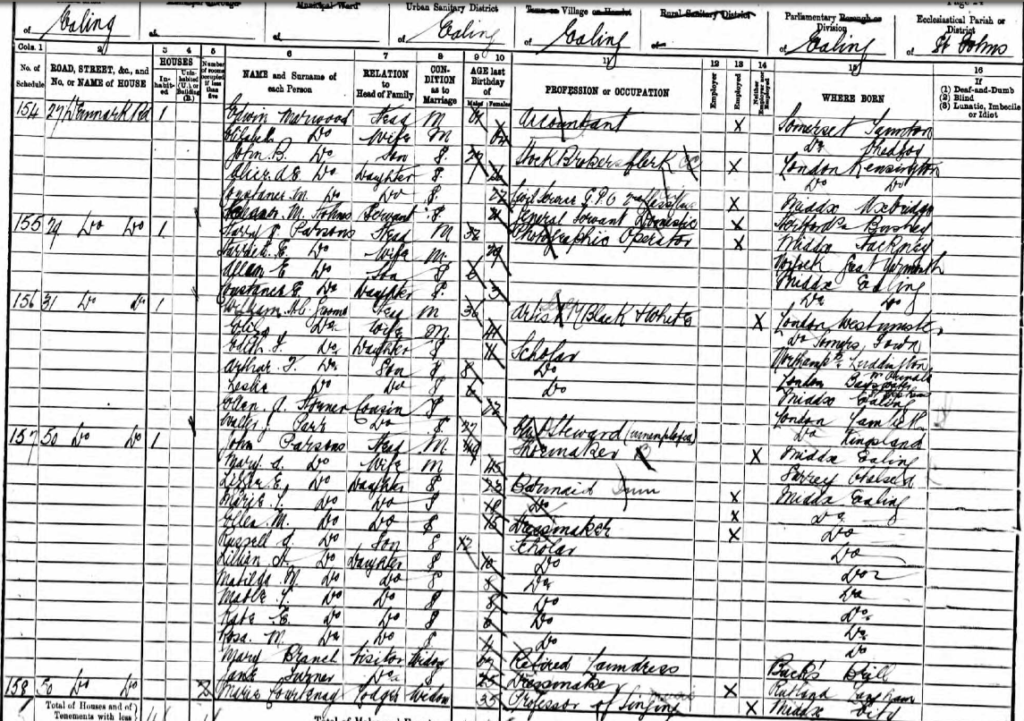Actual 1891 Census record showing the Groome Family.
