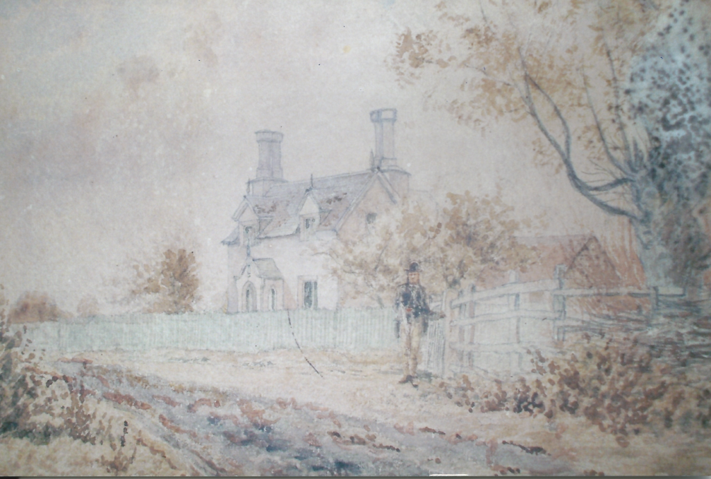 A sketch, entitled "The Gamekeeper (Uncle Henry) with his shotgun" by W H C Groome aged 16.