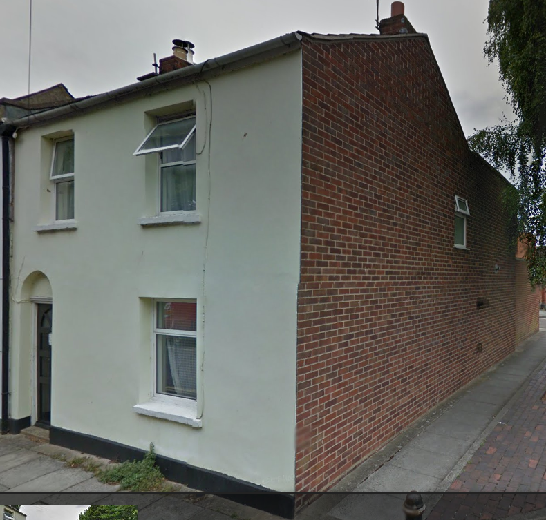 Modern view of the end of terrace house at 5 Union Street, where the Timpson family lived in Cheltenham in 1883