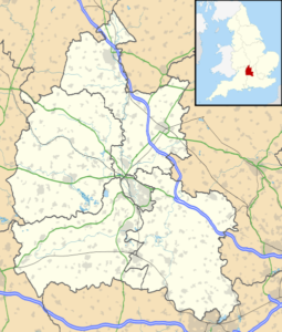 Map showing Oxfordshire, and the inset is England showing Oxfordshire within England. Northamptonshire is immediately north of Oxfordshire.