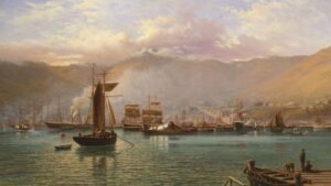 John Gibb: Lyttelton Harbour, N.Z., Inside the Breakwater 1886