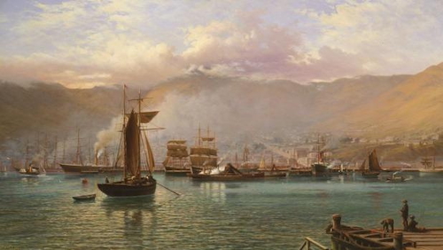 John Gibb: Lyttelton Harbour, N.Z., Inside the Breakwater 1886
